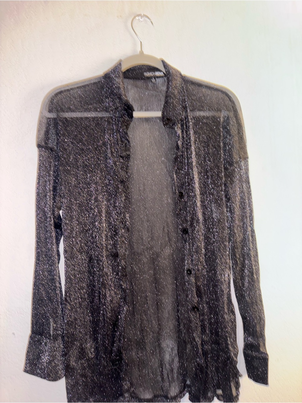 Fashion Nova Black Metallic Sheer Cardigan Shirt
